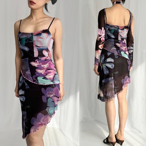 Jean Paul Gaultier fuzzi no tage 3 pieces mesh dress set spaghetti slip dress - Picture 10 of 12